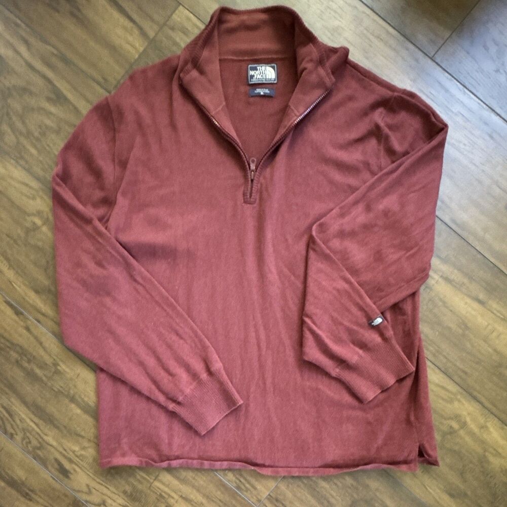 The North Face Men's XL 1/4 Zip Mock Neck Maroon Burgundy Cotton Blend Sweater